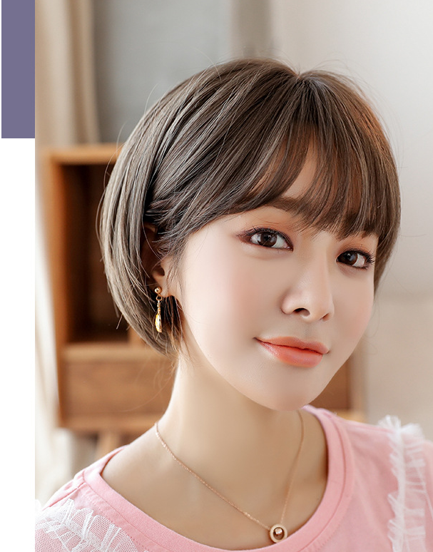 Perempuan Korea Rambut Pendek dengan Bangs Bobo Wave Wig