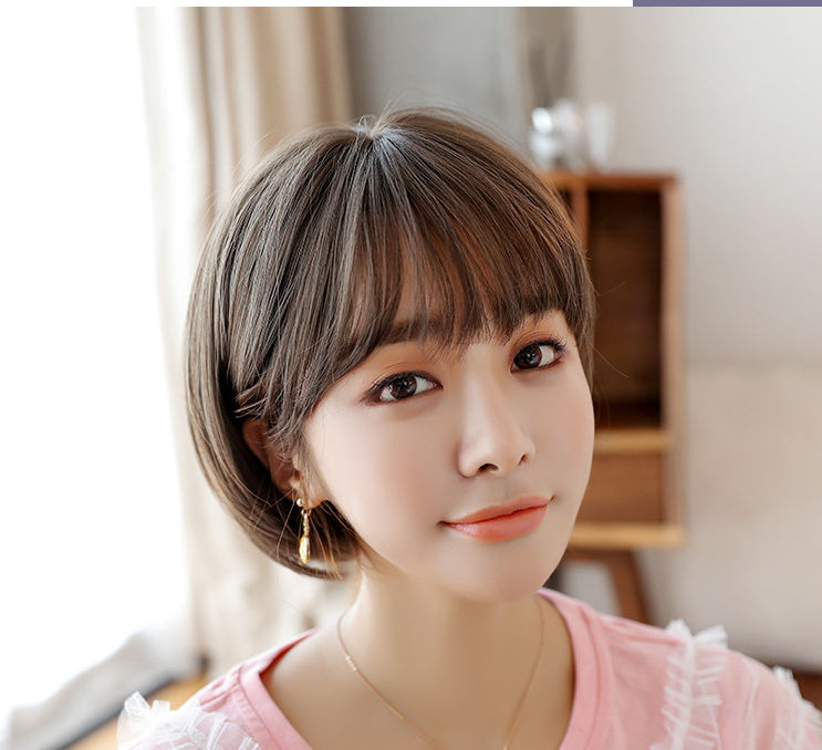 Perempuan Korea Rambut Pendek dengan Bangs Bobo Wave Wig