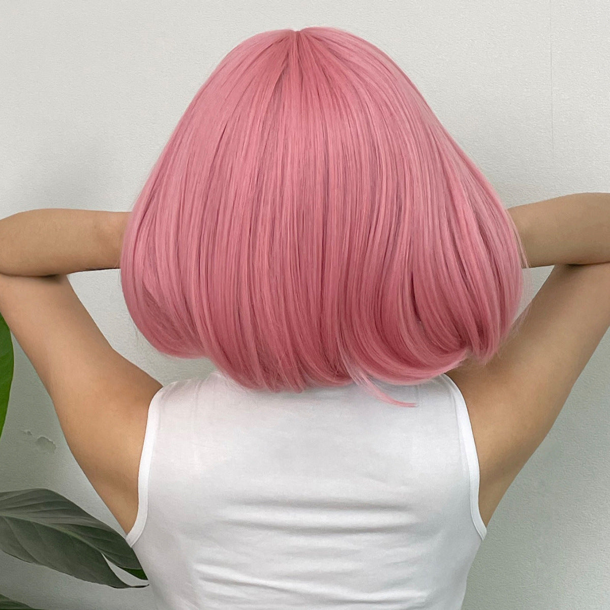 Rambut Palsu Manis Pink Bangs Rambut Lurus Pendek