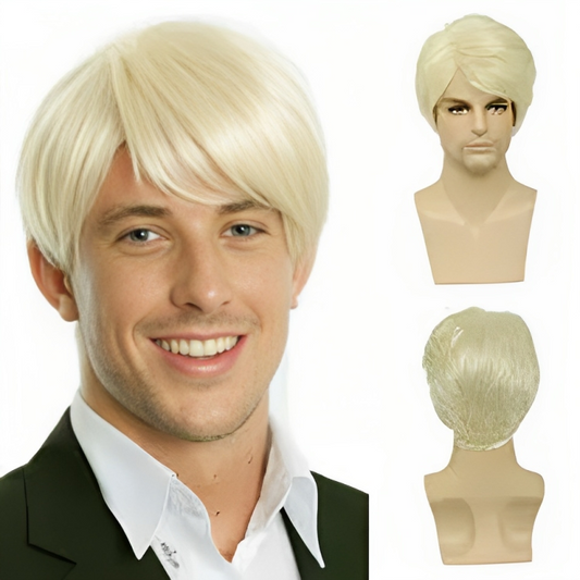 Perruque naturelle synthétique blonde pour hommes