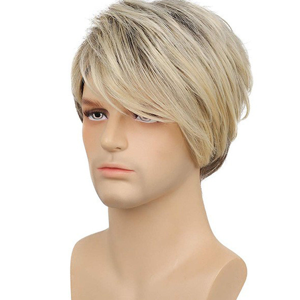 BJohn Men's Short Hair Brown Gold Side Parting Wig